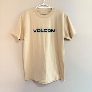 Volcom Stone Beige Cotton Short Sleeve T-Shirt w Logo Graphic – Size Small EUC